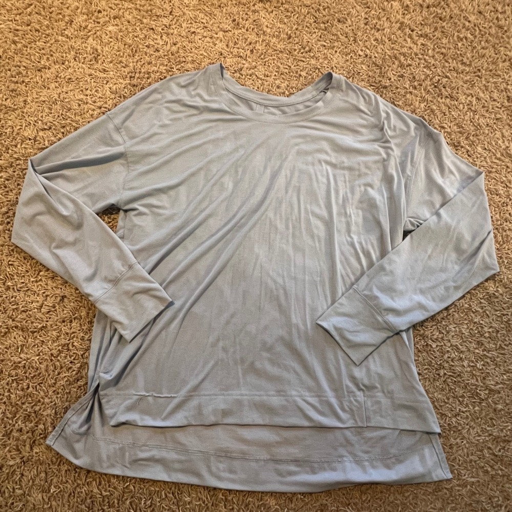All In Motion Womens XXL Blue Gray LS‎ Activewear Top High Low Hem Crew Neck
